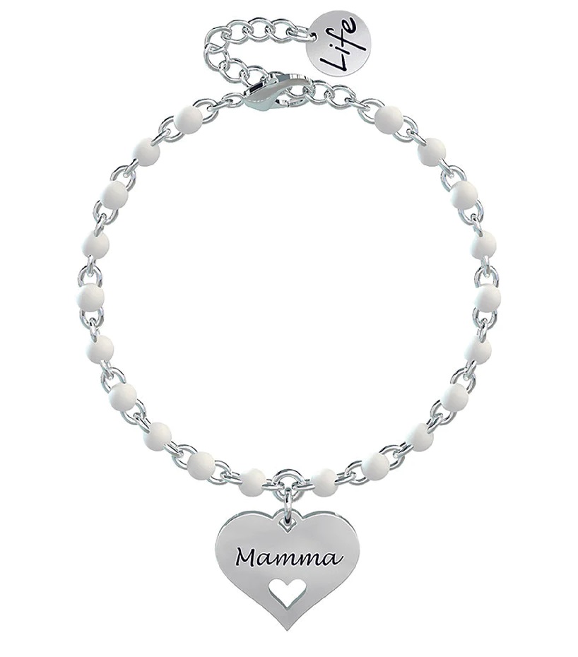 KIDULT – Bracciale Rigido Donna In Acciaio 316L Con Ciondolo A Cuore Rosa E Cristallo, Diametro 6 Cm, Regalo