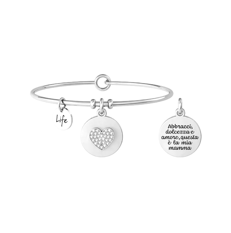 KIDULT Bracciale Elastico Per Donna 'Nonna Ti Voglio Bene' – Acciaio 316L Con Agata Fucsia E Ciondolo Cuore – Collezione Family