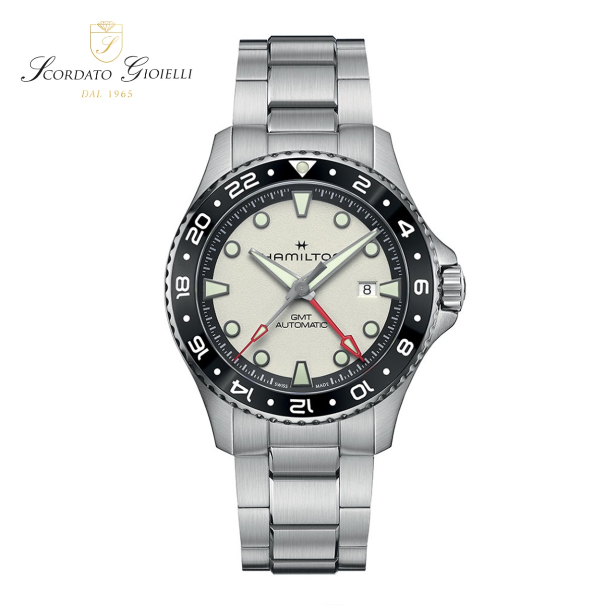 Orologio acciaio Hamilton Khaki Navy Scuba GMT Automatic 43mm H82555150