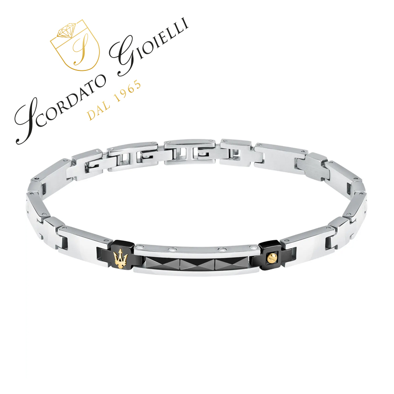 Collana Uomo Maserati Jewels JM221ATY01, In Acciaio Con PVD Oro Rosa E Diamanti, Lunghezza 50cm, Chiusura A Moschettone